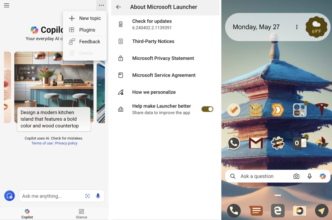 В бета-версии Microsoft Launcher для Android появилась интеграция с Copilot