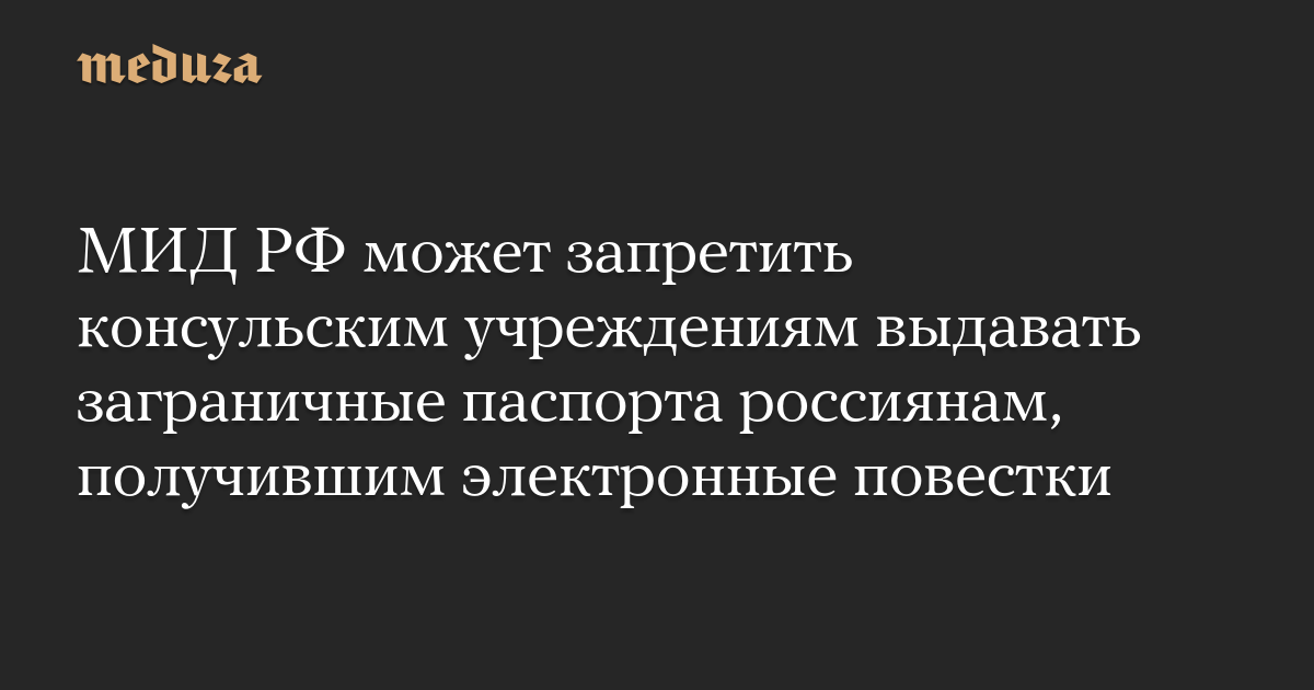 МИД РФ может запретить консульским учреждениям выдавать заграничные паспорта россиянам, получившим электронные повестки